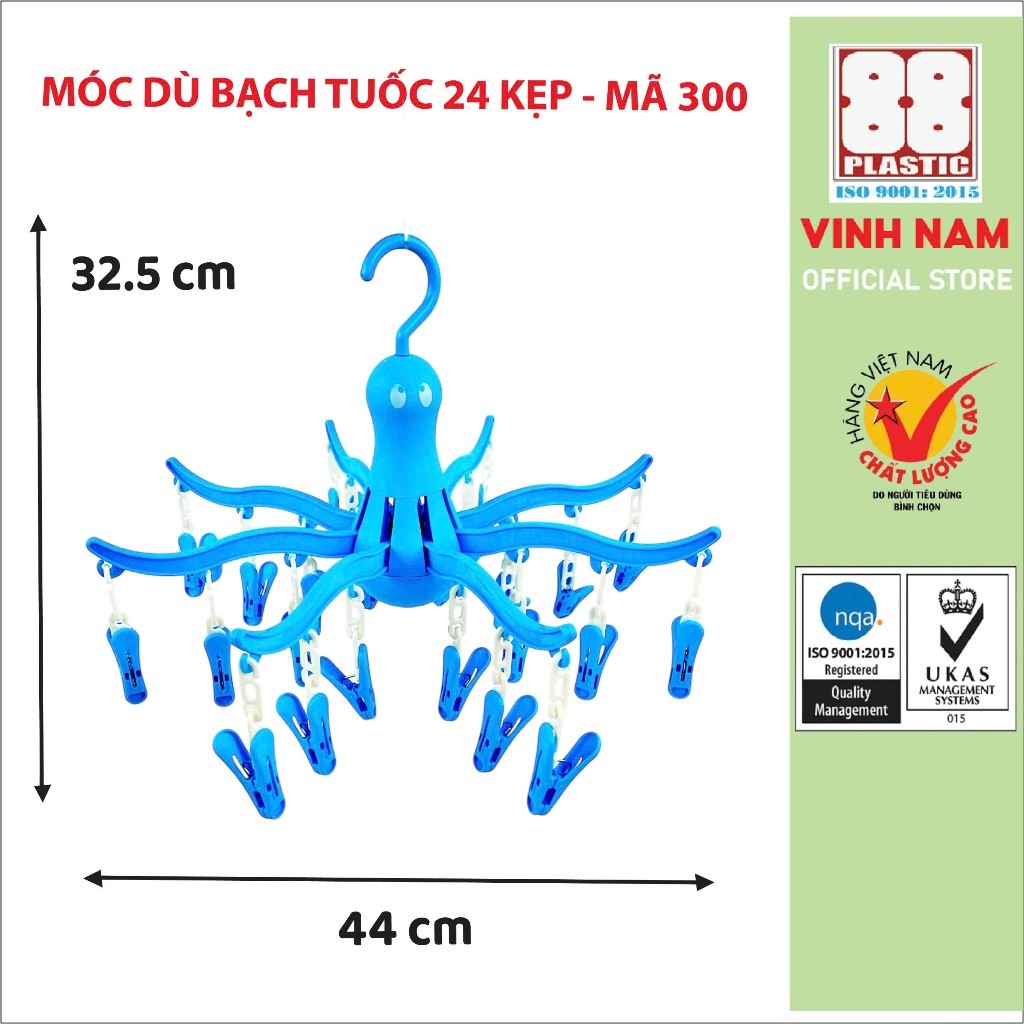 Móc Áo Bạch Tuột 24 Kẹp Vinh Nam Plastic Kiểu Dáng Dễ Thương Thiết Kế Dạng Dù Tiện Lợi Mã 300