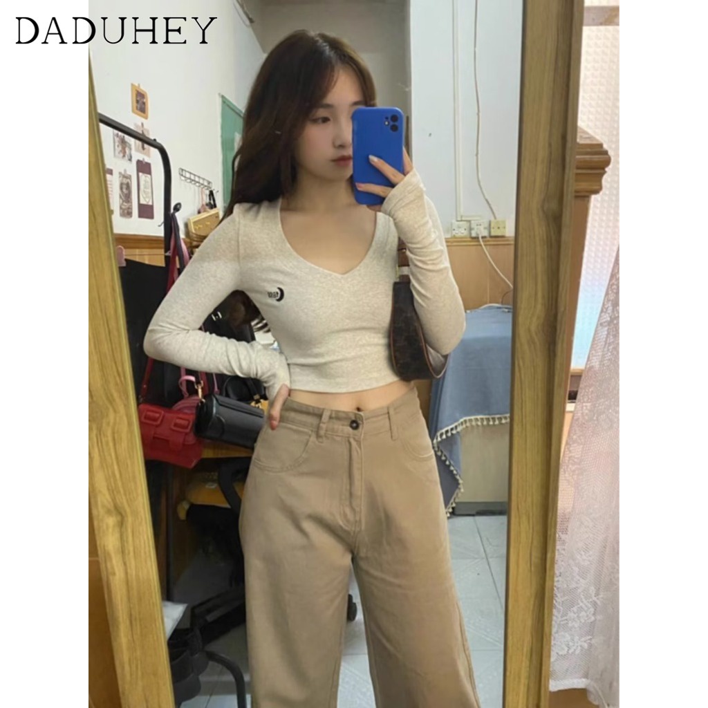 Ảnh DaDuHey New American Ins High Street Retro Khaki Jeans Niche High Waist Loose Wide Leg Pants Large Size Trousers 2