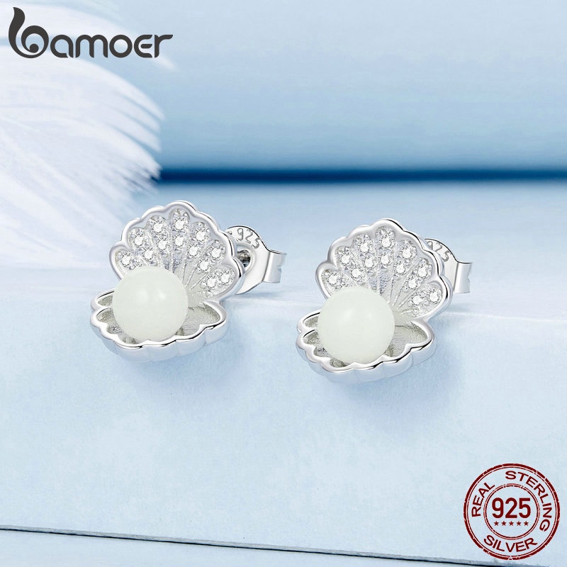 Bamoer Bông Tai Bạc 925 Hình Tam Giác / Trái Tim Đơn Giản Thời Trang Cho Nữ