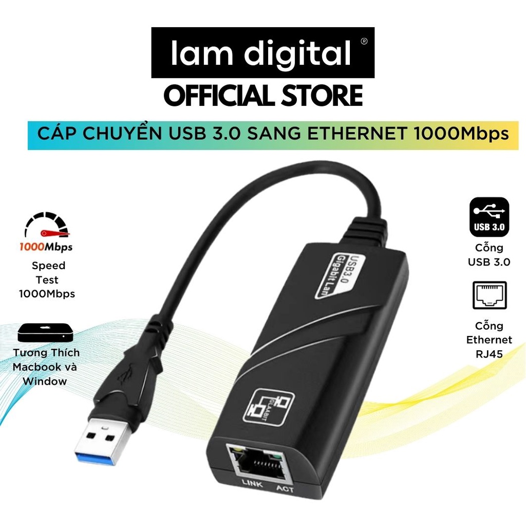 Cáp Chuyển Đổi USB 3.0 Sang Cỗng LAN RJ45 1 Gbps Tốc Độ Cao | Shopee ...