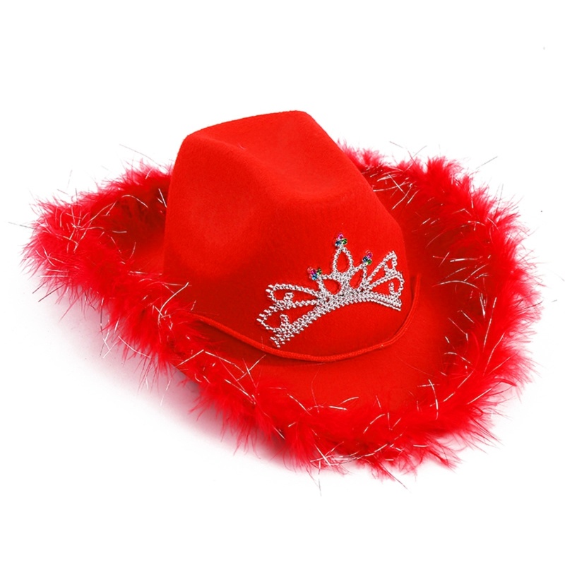 Rhinestone Crown Cowboy Hat Wide Brim Cowgirl Hat Bachelorette Party Headwear