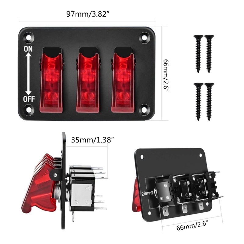 Kool 20A Cầu Chì 24V 12V Bảng Điều Khiển Công Tắc 3 Nút Bật Tắt Đèn Xe Tải Ô Tô