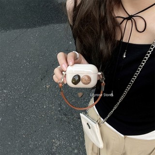 Ốp Vỏ Bảo Vệ Hộp Sạc Tai Nghe bluetooth airpods pro2 pro 1 / 2 / 3 Đính Đá Quý Màu Nâu Đơn Giản Phong Cách Nhật Hàn