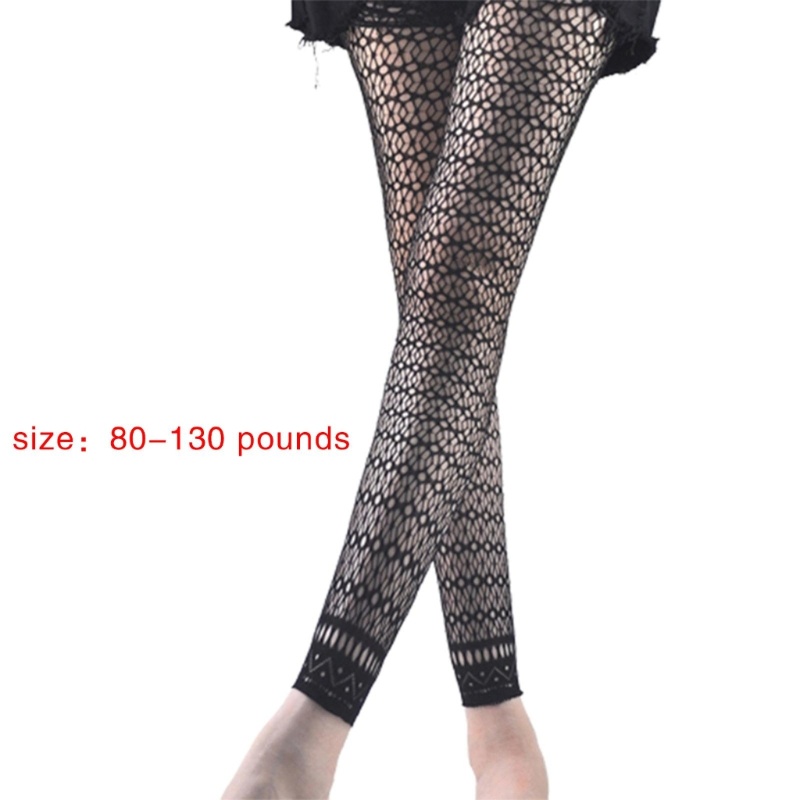Vua Nữ Eo Fishnet Footless Legging Hoa Jacquard Họa Tiết Lưới Quần Đen Mắt Cá Chân Quần Vớ