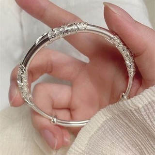 Vòng Đeo Tay Bang Màu Bạc Họa Tiết Hoa Lá Gợn Sóng Dạng Xoắn Có Thể Điều Chỉnh Trang Sức Cho Nữ
