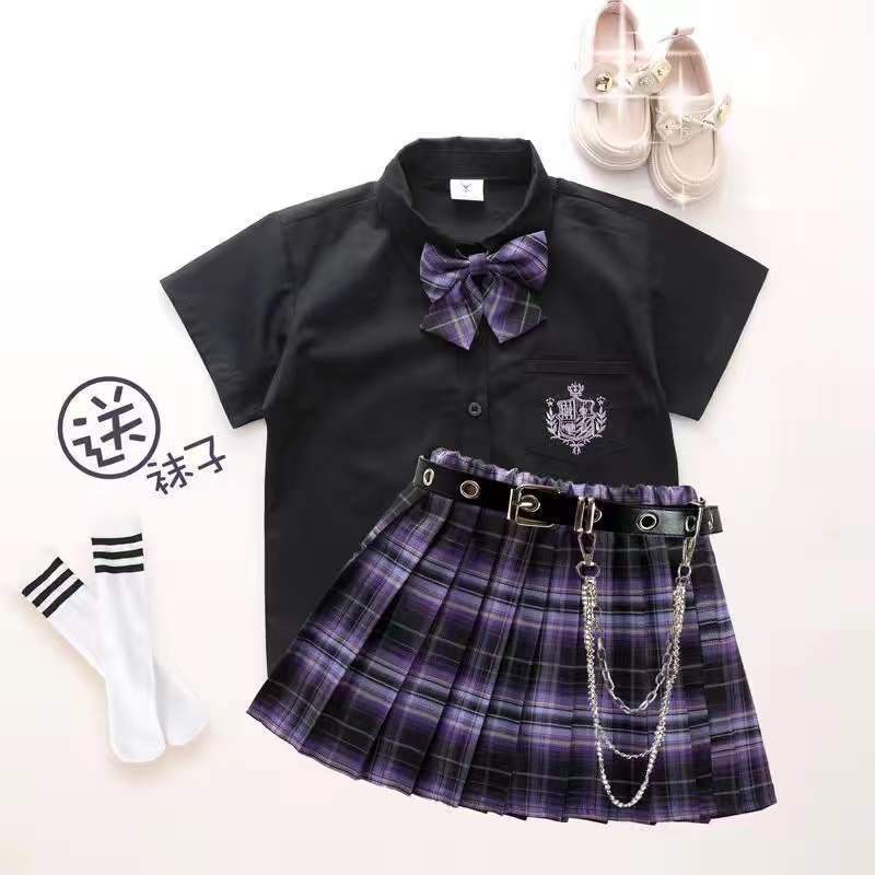 Bộ đồ bé gái lớn jk Váy đồng phục Váy xếp ly mùa hè Bộ đồ trẻ em jk Váy kẻ sọc cô gái jk Váy đồng phục mùa hè Váy học sinh tiểu học Quần áo trẻ em Bộ đồ phong cách Preppy Váy xếp ly Váy mùa hè Bộ đồ váy xếp li