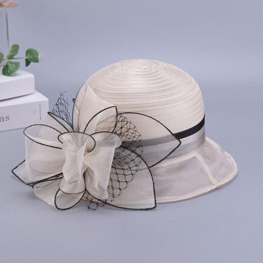 Mũ che nắng ngoài trời JVSUB, Mũ trà Organza Mũ lưu vực mùa hè, Hoa màu trơn thoáng khí cho nữ Mũ ngư dân