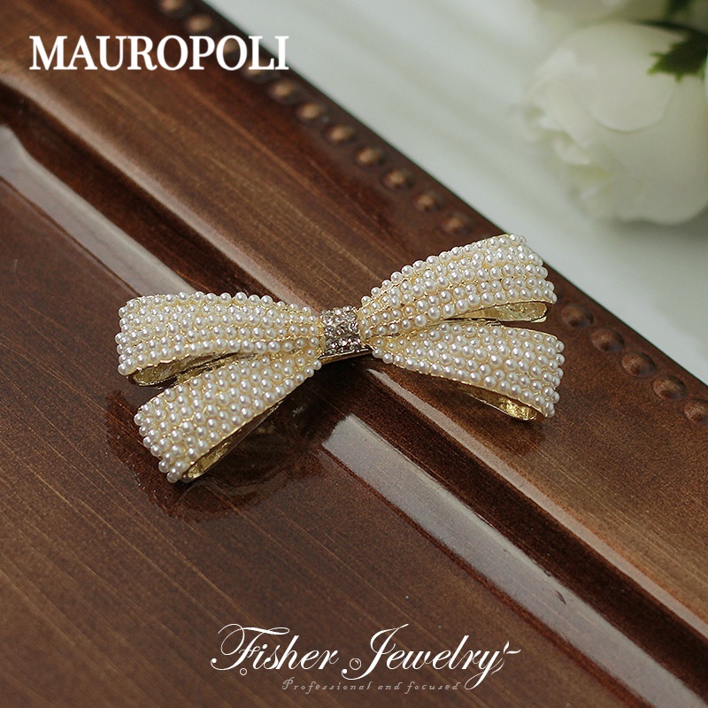 Mauropoli [Sẵn Sàng] Kẹp Tóc Nửa Tie Mùa Xuân Nơ Ngọc Trai Sang Trọng Phụ Kiện Đầu Lưng Bên Nổ
