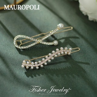 Mauropoli [Sẵn sàng] Kẹp tóc nửa mảnh Đầu sau đính đá Ngọc trai Kẹp tóc bên hông Kẹp tóc phong cách mới Mũ đội đầu khóa ếch