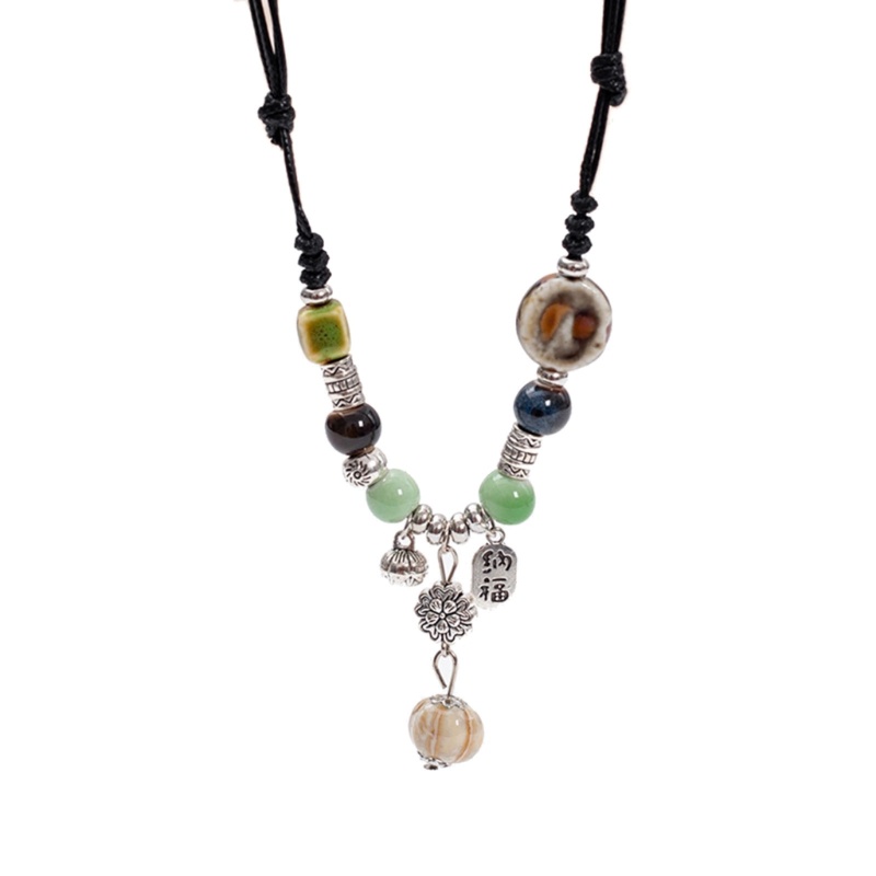 ❀❀Fine Vòng cổ Dân Tộc bohemian Đính Hạt Gốm Có Thể Điều Chỉnh