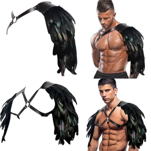 YIOI Lông Vũ Giáp Đôi Vai Bảo Vệ Dây Da PU Halloween Cosplay Đạo Cụ