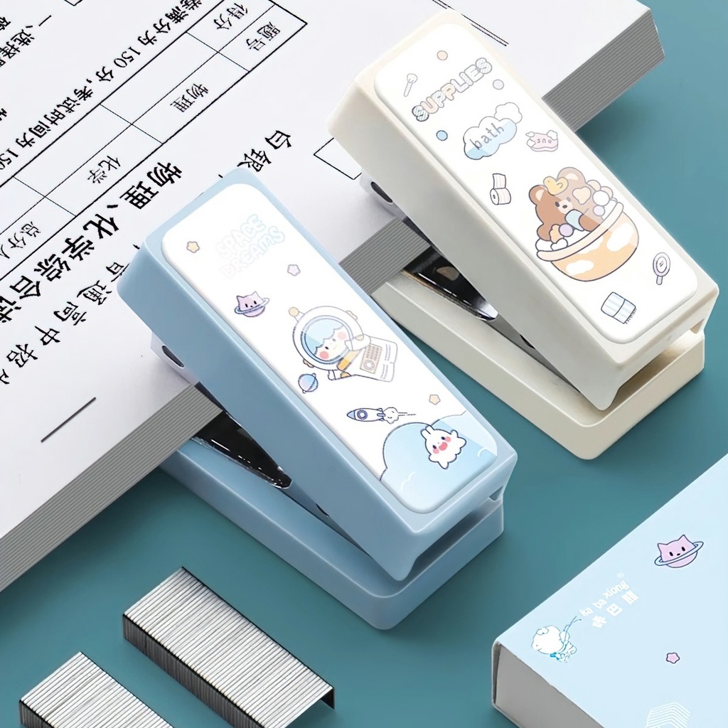 Máy dập ghim bấm  mini sắc màu kèm hộp 400 ghim