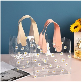 AllGIFT Túi mua sắm trong suốt, Túi Tote tay cầm Little Daisy, Túi đựng đồ chống nước trong suốt PVC