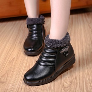 Giày Lười Vải cotton Lót Lông Cừu Mềm Mại Chống Trượt Giữ Ấm Mùa Đông Dành Cho Mẹ Trung Niên