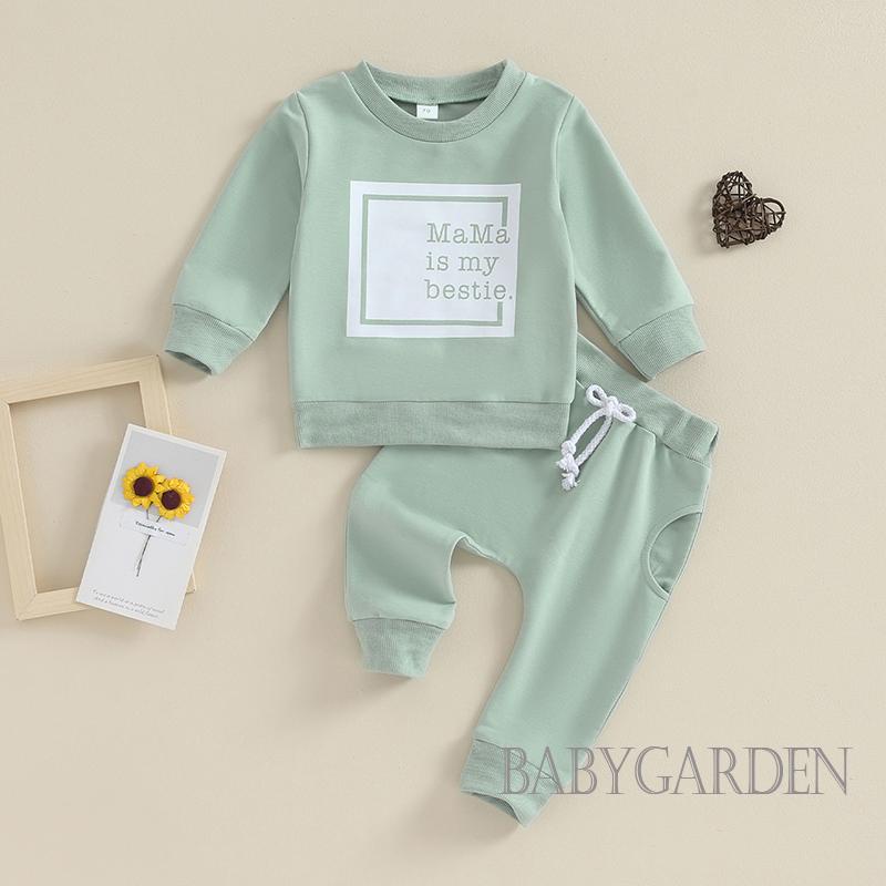 Bộ 2 Món Áo Sweater Tay Dài In Chữ + Quần Dây Rút Thời Trang Cho Bé Từ 3 Tháng - 3 Tuổi