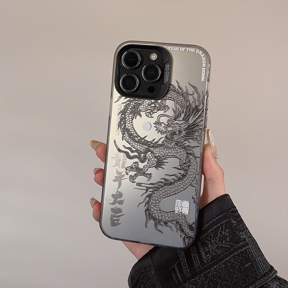 Bạc Bóng Cool Dragon Loong Năm SWAG Yakuza Bạn Trai Laser Mờ Dày Vỏ Cứng Tương Thích Cho iPhone 16 Pro Max Plus 15 / 14 / 13 / 12 / 11