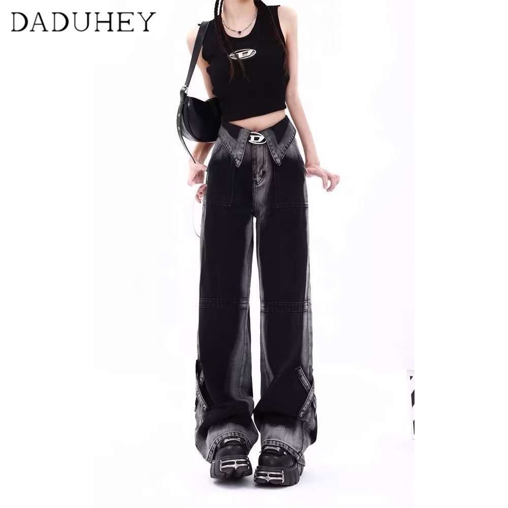 Ảnh DaDuHey New American Ins High Street Retro Thin Jeans Niche High Waist Loose Wide Leg Pants Trousers 2