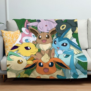 Chăn flannel in hình Pokemon, một mặt, phù hợp cho gia đình, văn phòng và điều hòa