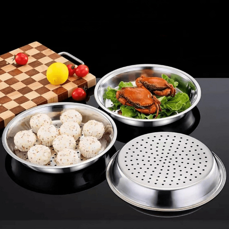 [Đặc sắc] Khay hấp bằng thép không gỉ - Dễ làm sạch, dày - Chảo sưởi ấm bữa sáng - Giá đỡ hấp nồi - Kệ nấu ăn thực phẩm - Đồ dùng nhà bếp