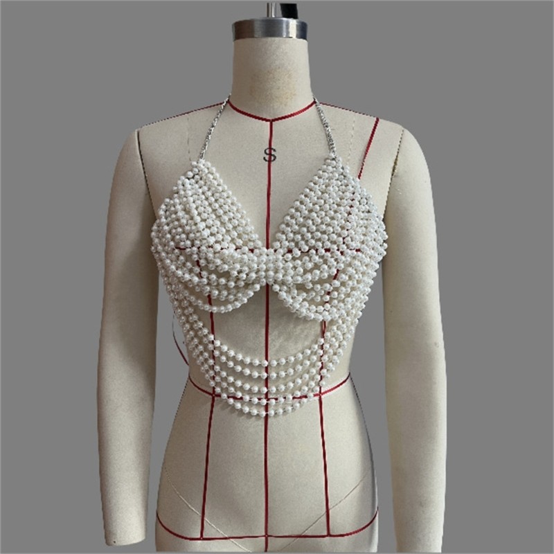 Hsv Pearls Body Chain Bra Multilayer Body Chain Harness Phụ kiện trang sức cơ thể