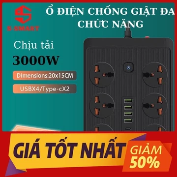 Ổ cắm điện TYPE C - ổ cắm đa năng x2 ổ sạc nhanh TYPE C, chịu tải 3000W, dây dài lên tới 3m, chống giật, chống cháy