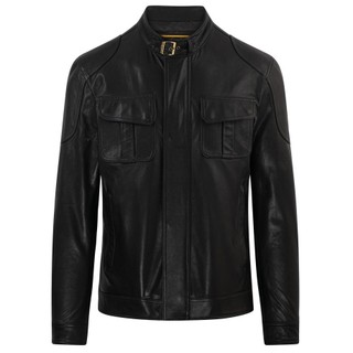Áo khoác da nam, áo da thật Ftt Leather Racer Jacket túi hộp đắp vai màu đen da dê cao cấp mã AD306D