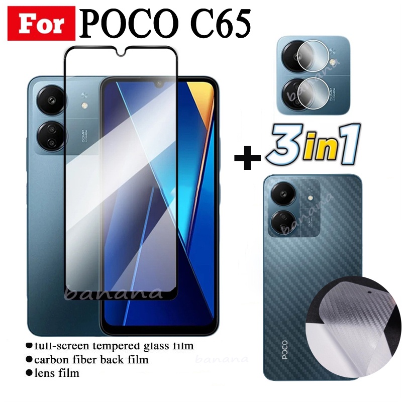 3 TRONG 1 POCO C65 Kính Cường Lực Full Cover Phim Cho PocoC65 C 65 Ống Kính Máy Ảnh Kính Bảo Vệ Màn Hình Và Mặt Sau Phim