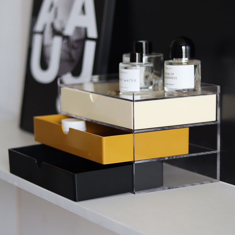 Hộp lưu trữ ngăn kéo màu tương phản thời trung cổ Hộp lưu trữ nhiều lớp Acrylic trong suốt Hộp tổ chức để bàn Hộp lưu trữ mỹ phẩm Hộp lưu trữ đồ trang sức Hộp lưu trữ khác nhau