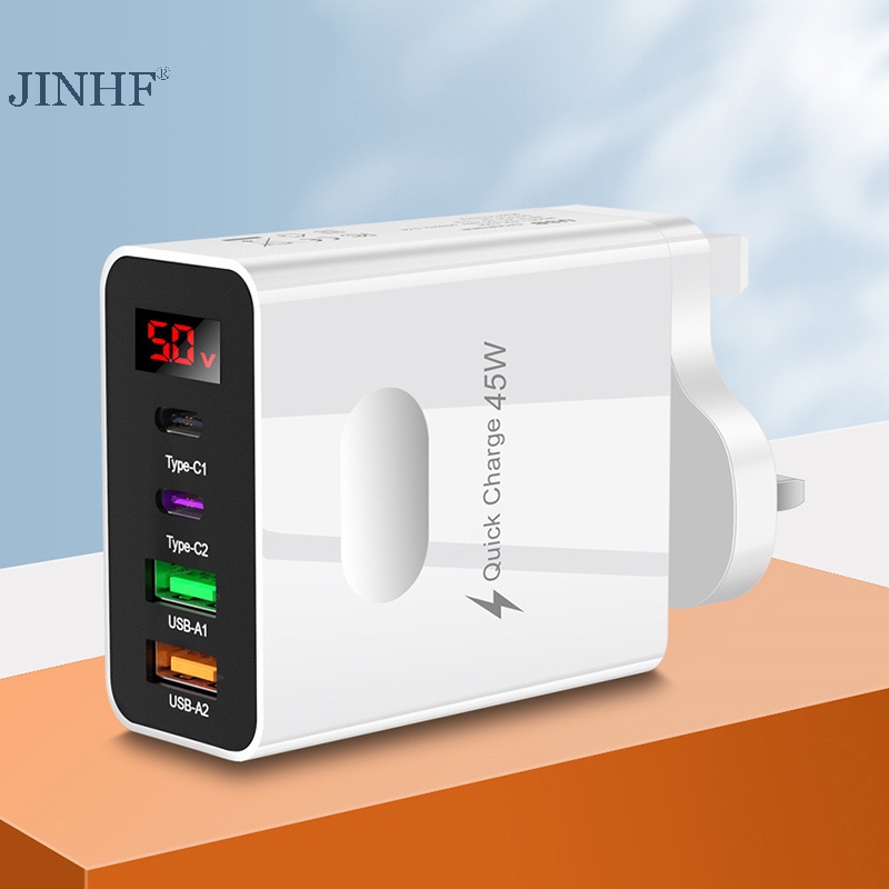 JINHF 45W PD USB Type C 4 Cổng Sạc Nhanh 3.0 Cho 14 13 Pro Oneplus Điện Thoại Di Động Treo Tường Bộ Chuyển Đổi HOT