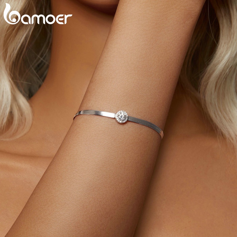 Bamoer Vòng Đeo Tay Bạc 925 0.5ct Thời Trang Cho Nữ MSB011