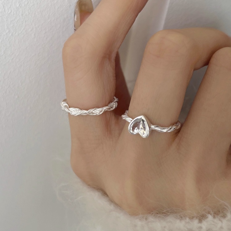 Thời Trang Trái Tim Bạc Nhẫn Nữ Người Yêu Xoắn Nhẫn Tình Yêu Đơn Giản Mở Có Thể Điều Chỉnh Quà Tặng