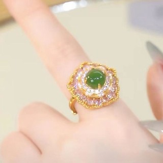 Mới Nhẫn Hở Đính Ngọc Bích Giả Màu Xanh Lá Cổ Điển Thời Trang Có Thể Xoay Được