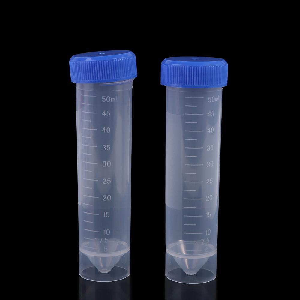 Ống thử nhựa FUHUIOT 10 phụ kiện đáy phẳng có nắp vít, chai phân tích phòng thí nghiệm có vạch chia