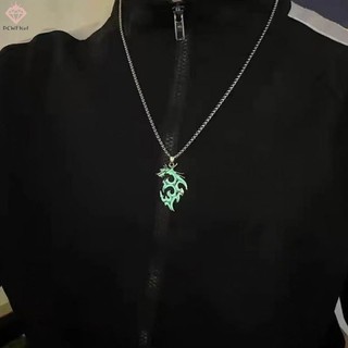 [pcwfkef] Vòng cổ Mặt Rồng Phát Sáng Trong Đêm Phong Cách punk Cổ Điển Mới