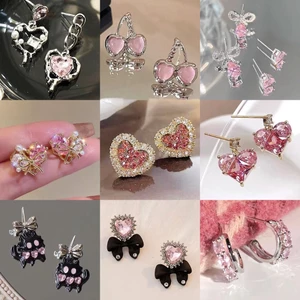 Bông Tai Đính Đá zircon Màu Hồng Ngọt Ngào Phong Cách Hàn Quốc Mới Cho Nữ bông tai
