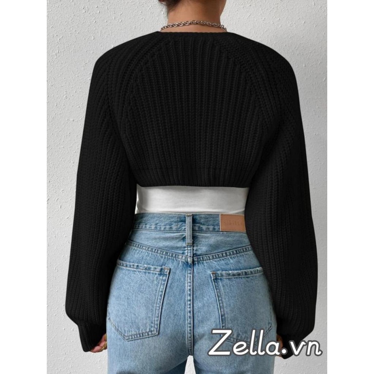Áo len Cardigan crop phía trước mở rộng dành cho nữ dài tay màu trơn có gân đan nhún vai Áo len Bolero Áo dạo phố