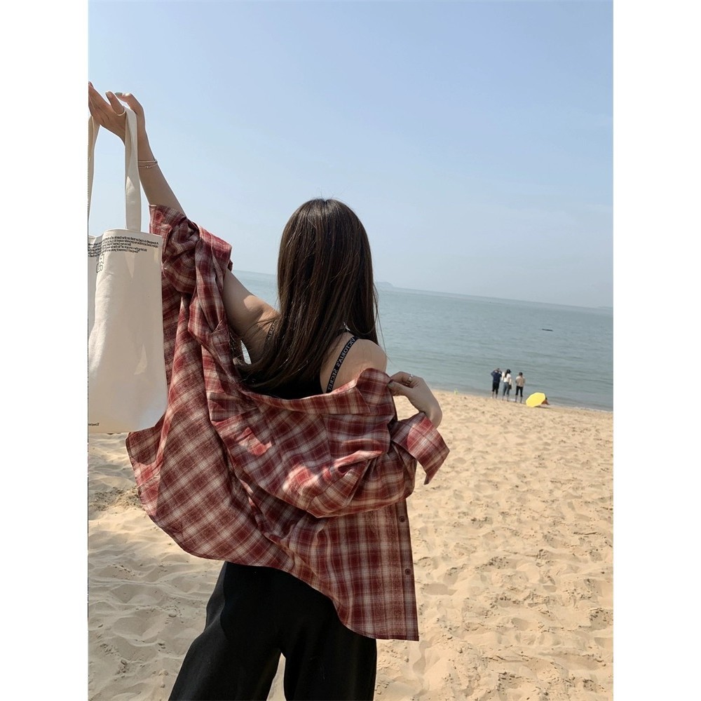 SUXI 240119 Áo Sơ Mi Dài Tay Dáng Rộng Phong Cách Retro Hàn Quốc Cho Nữ