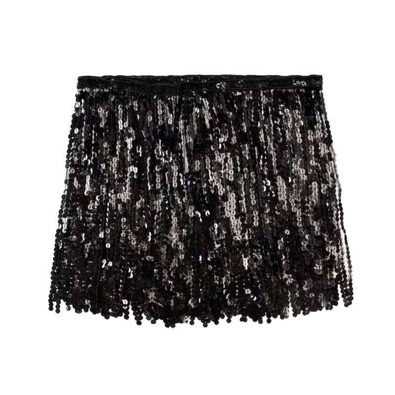 Dasbsug Đi Biển Bụng Váy Co Giãn Eo Kim Sa Lấp Lánh Tua Rua Viền Hông Khăn Mini Váy Rave Đảng Latin Khiêu Vũ Trang Phục Cho