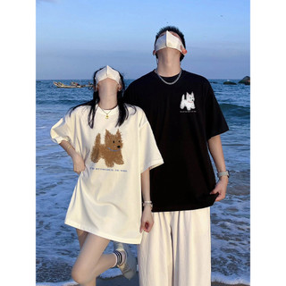 Những người yêu thích cotton mặc áo thun cotton thích hợp mùa hè không giống nhau 2024 áo thun ngắn tay mới dành cho nam và nữ có cùng áo sơ mi đế siêu lửa Instagram