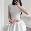 Áo Thun Ren Tay Ngắn Cổ Tròn Kiểu Dáng Croptop, Áo Kiểu Nữ Ren Ôm Body Chất Xốp Quyến Rũ Cho Nữ_A4