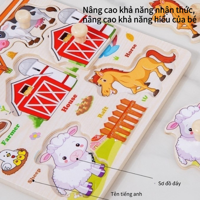 Bảng Núm Gỗ Đa Dạng Chủ Đề， Bảng Ghép Hình Thông Minh Dạy Nhận Biết Hình Khối Và Chữ Cái Cho Bé，Giúp bé học nhận thức