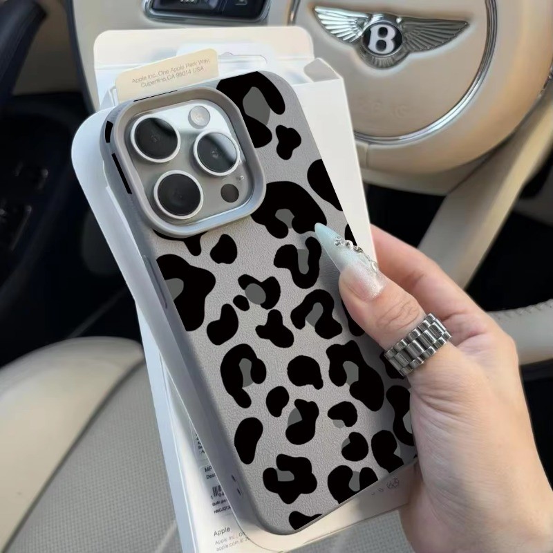Ốp Điện Thoại Họa Tiết Lichee Họa Tiết Da Báo Đen Cho iPhone 16 15 14 13 12 11 Pro Max XR XS Max 15 16 Plus Vỏ Chống Sốc