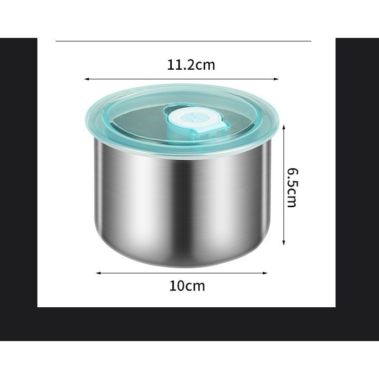 Bát / tô dáng tròn đựng bảo quản thực phẩm Inox 304 có nắp đậy tiện dụng 10x6.5cm sử dụng được trong lò vi sóng