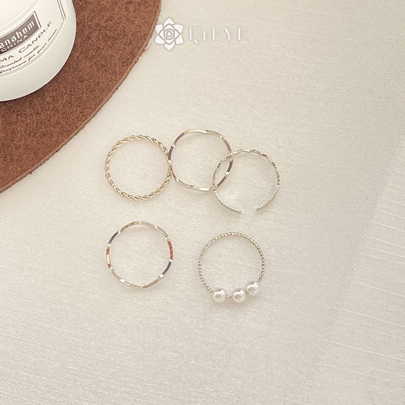 Qr set 5 Nhẫn Ngọc Trai Đơn Giản Thời Trang Cho Nữ Mới