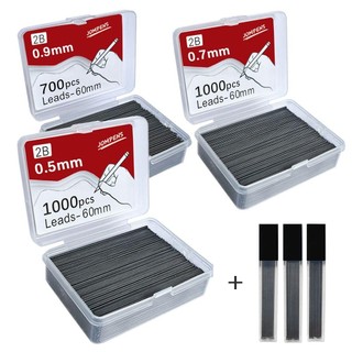 MEGOCE 700 / 1000 CÁI Bút chì tự động nạp lại, chì bút chì cơ học dài 0,5 / 0,7 / 0,9mm 60mm, bút chì cơ khí than chì có thể xóa được màu đen sáng tạo nạp lại sinh viên