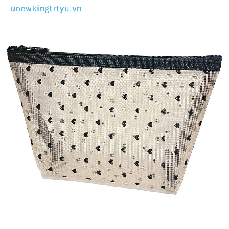 Unewtyu Túi Lưới Đựng Mỹ Phẩm / Son Môi Trong Suốt In Họa Tiết Trái Tim Tiện Dụng Cho Nữ vn