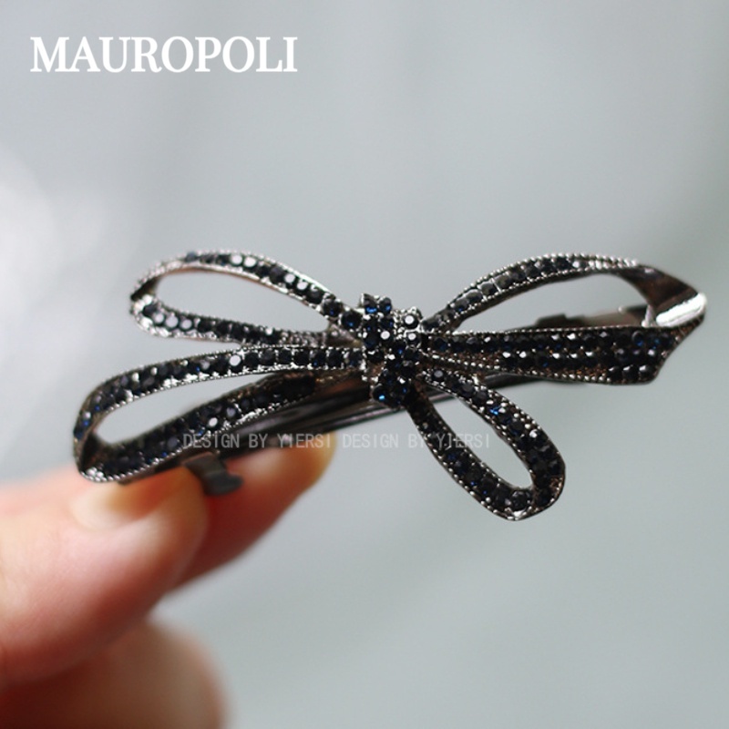 Mauropoli [Hàng Có Sẵn] Kẹp Tóc Đính Kim Cương Giả Màu Xanh Lam Phong Cách Âu Mỹ Cổ Điển