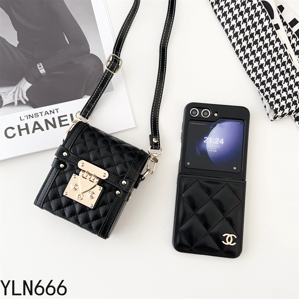 Ốp điện thoại gấp da PU sang trọng dành cho Samsung Galaxy Z Flip 7 7FE 6 5 4 3 thiết kế quy trình độc đáo Thiết kế túi nhỏ cổ điển Túi điện thoại di động cho Z Flip7 Vỏ bảo vệ điện thoại