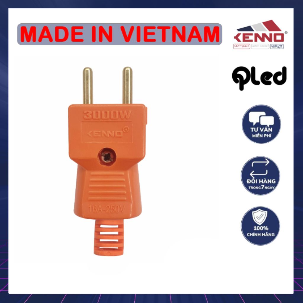 Phích cắm chịu tải Qled/Kenno công suất 3000W màu cam trắng đen chân phích 4.8mm
