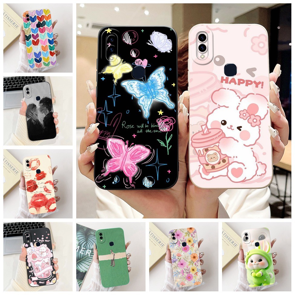 Ốp lưng Vivo V11i 1806 Y97 V18183A V18183T Vỏ điện thoại Vivo Y97 Có dấu vân tay Mèo Gấu trúc Thỏ Hoa thời trang Tình yêu